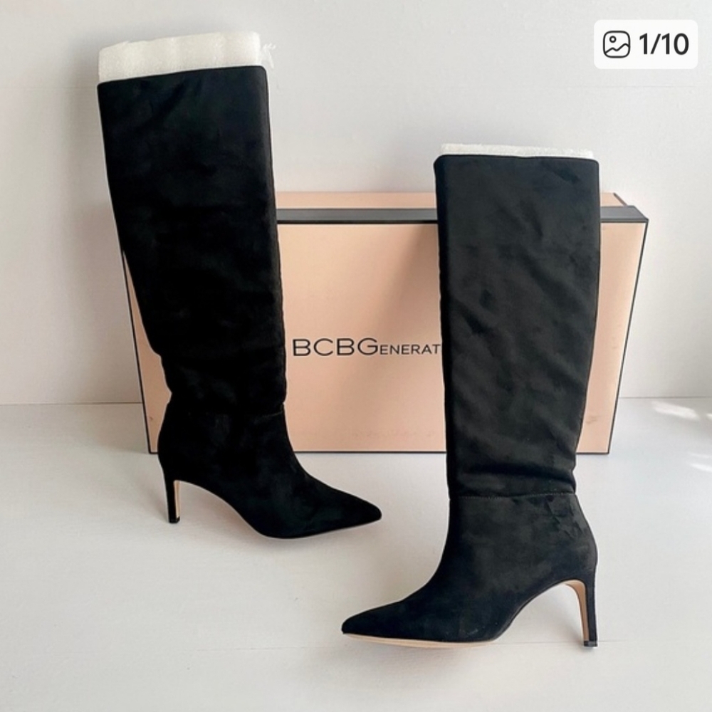 BCBGeneration Black Faux Suede Pointed Heeled Boots